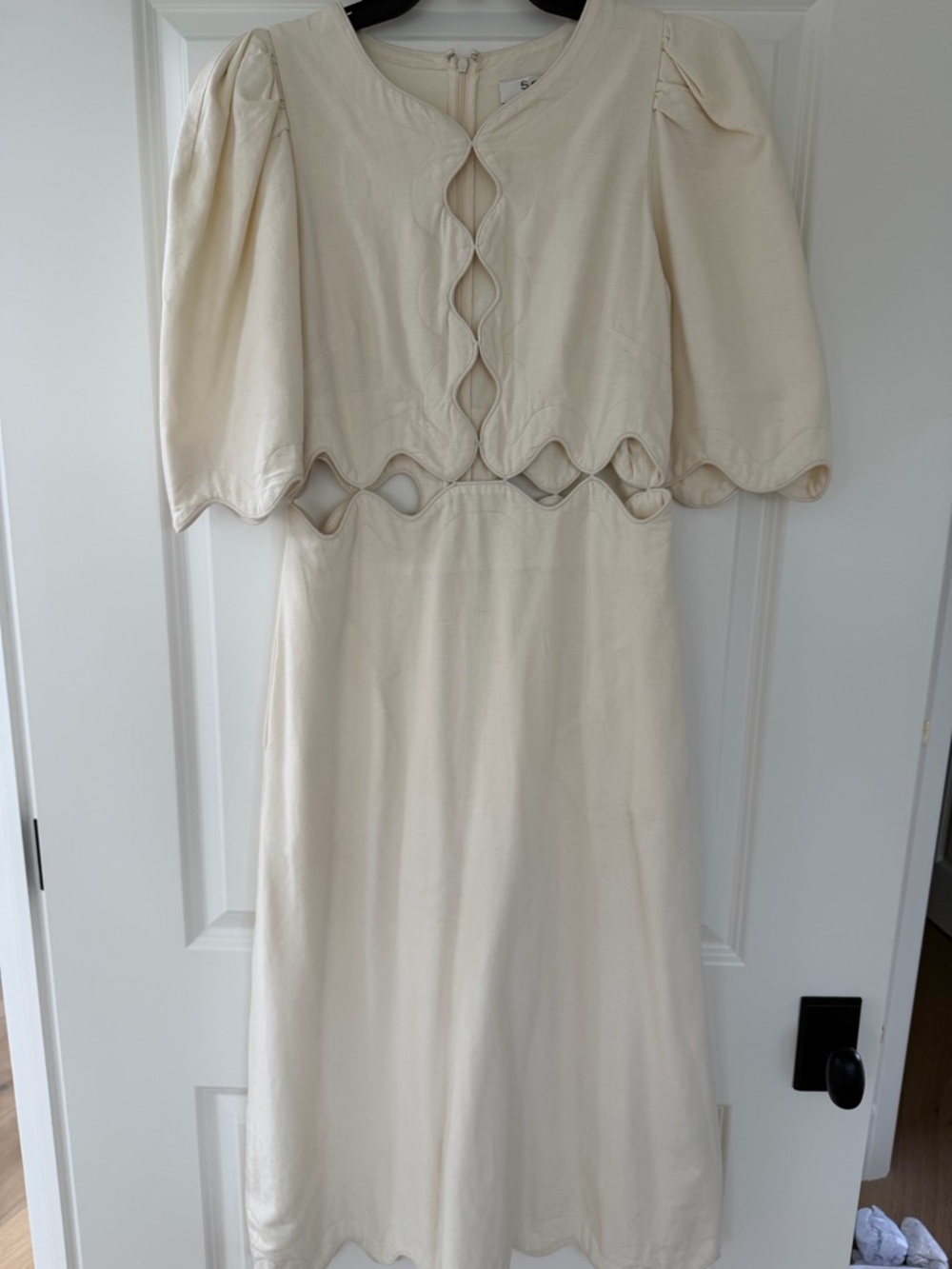 Sea Cream Scalloped Cutout Midi Dress